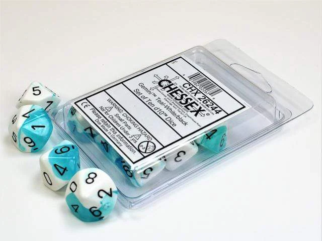 Gemini Teal White Black d10 set