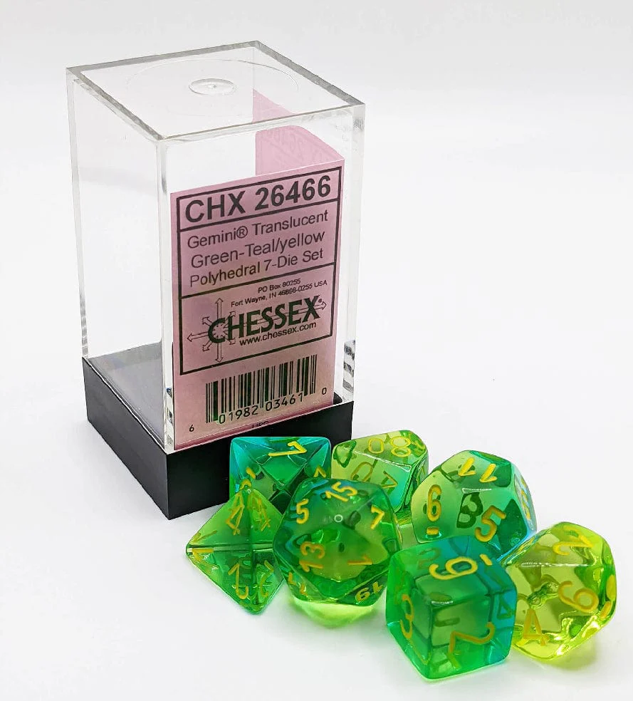 Gemini Translucent Green-Teal/yellow Polyhedral 7-Die Set