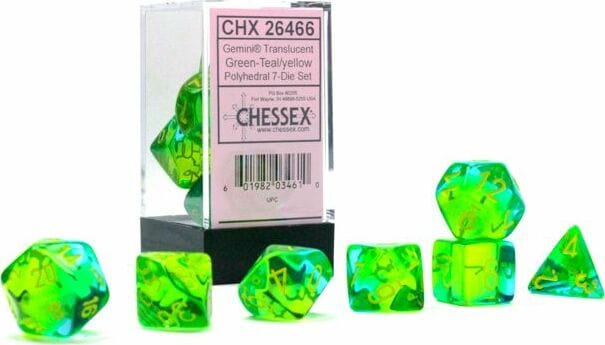 Gemini Translucent Green-Teal/yellow Polyhedral 7-Die Set - Image 2