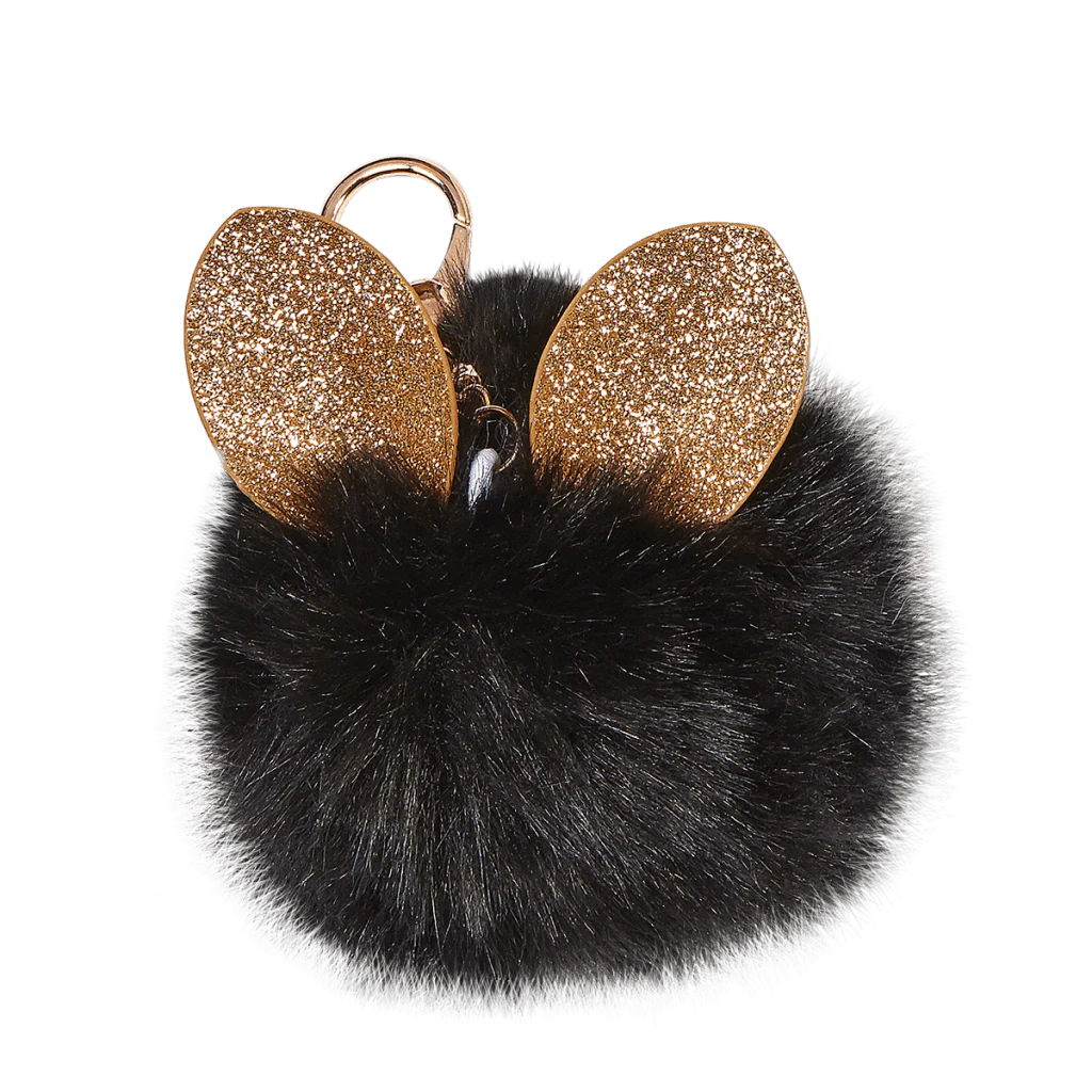 Glitter Ears Furry Pom-Pom Clip Black