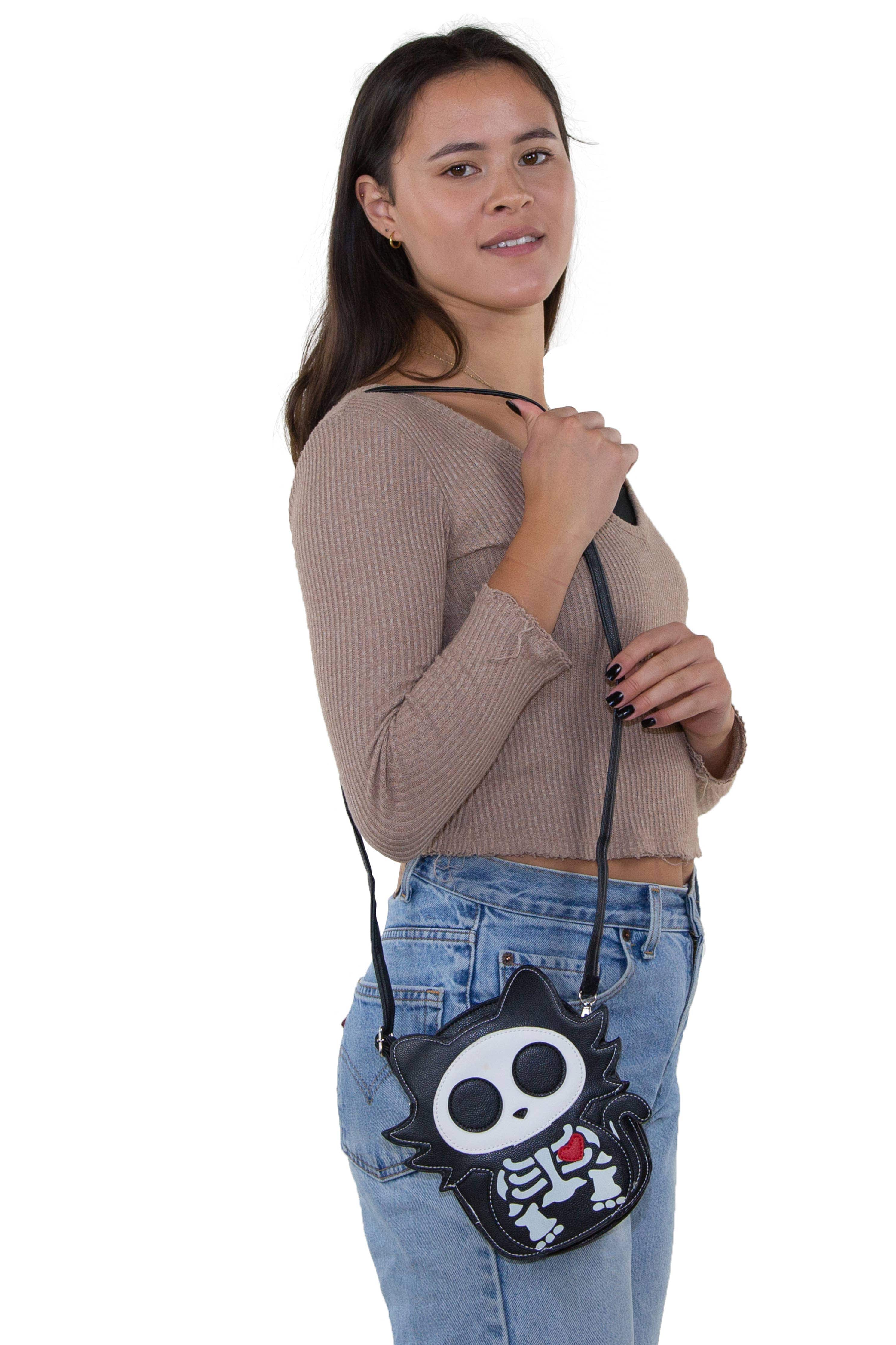 Glow in the Dark Sugar Skull Cat Crossbody Bag - Image 5