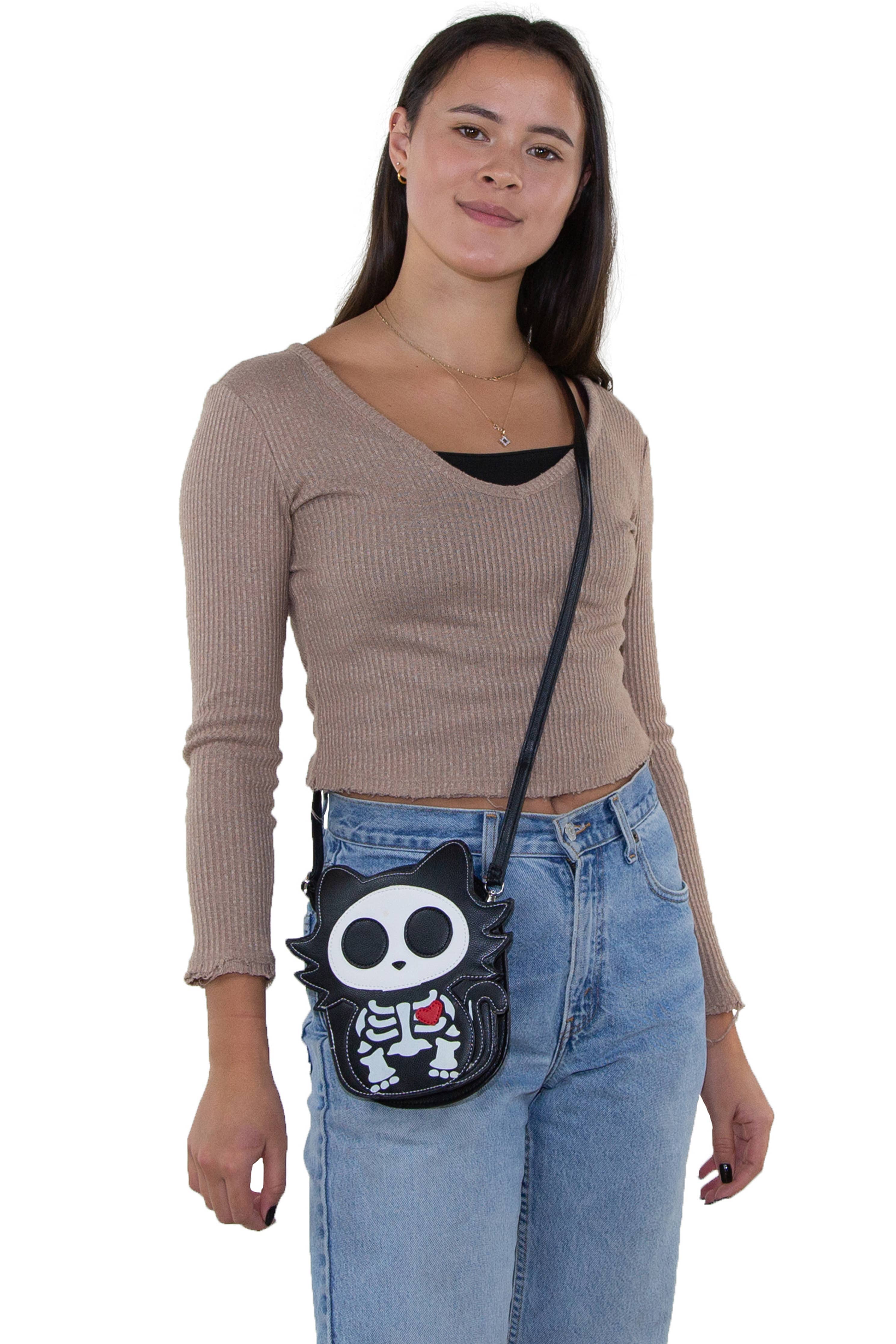 Glow in the Dark Sugar Skull Cat Crossbody Bag - Image 6