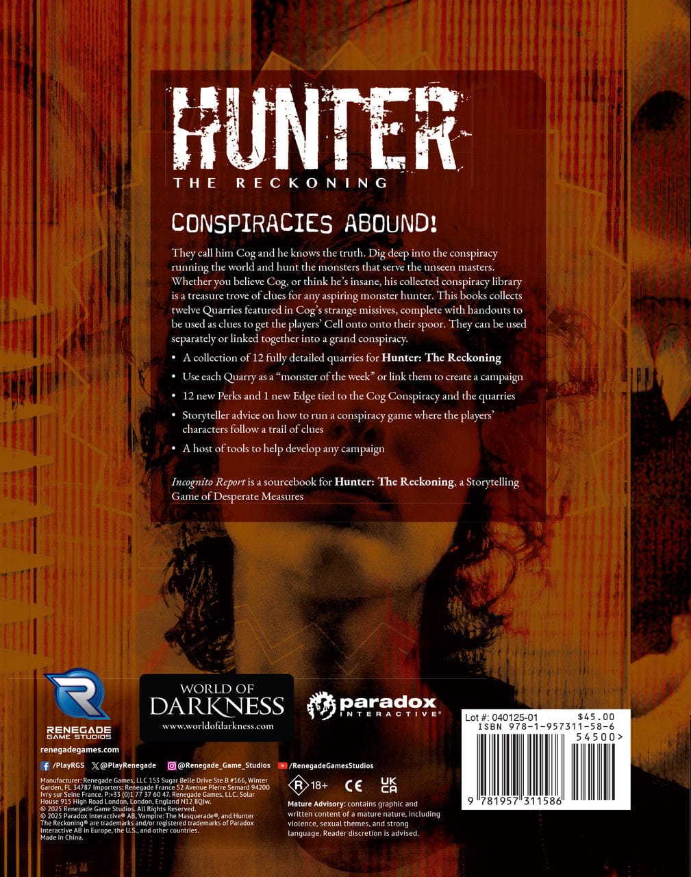 Hunter: The Reckoning 5th Edition Roleplaying Game Incognito Report Sourcebook - Image 2