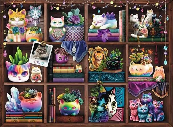 Jigsaw Puzzle Cubby Cats and Succulents - 500 Pieces Puzzle