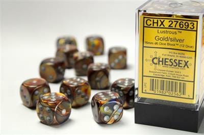 Lustrous® 16mm D6 Gold/silver Dice Block™ (12 dice) - Image 4