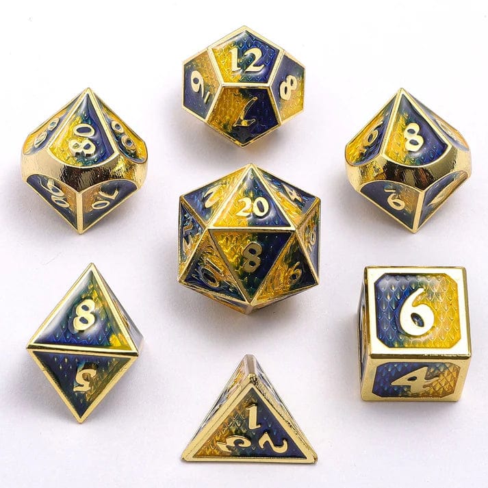 Mini Behemoth Metal RPG Dice Set-Gold w/Yellow&Blue - Image 4