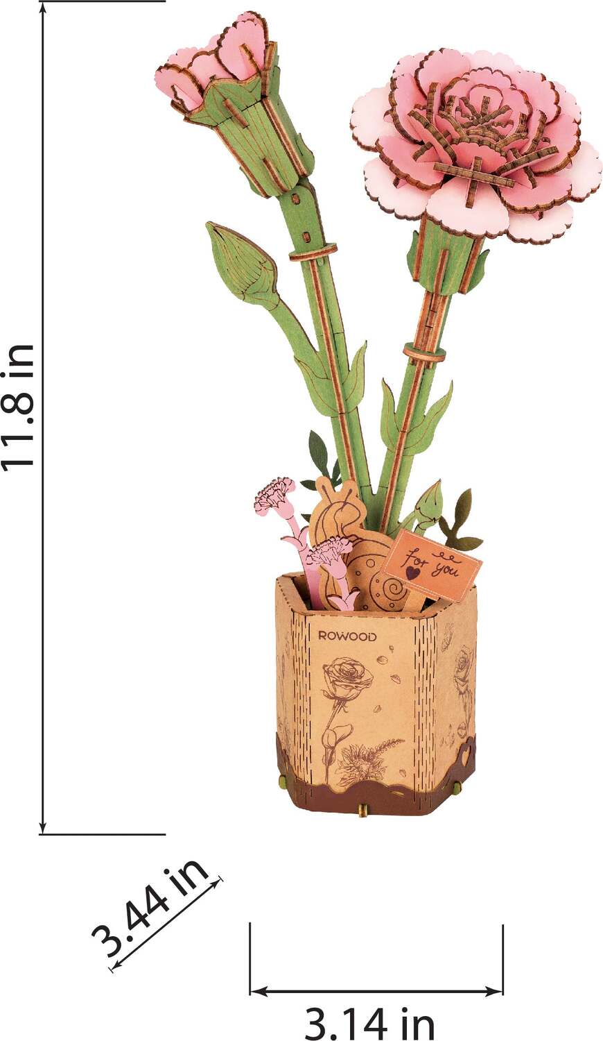 Modern Wooden Puzzle: Pink Carnation - Image 4