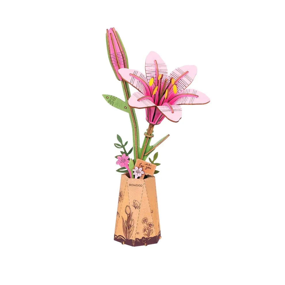 Modern Wooden Puzzle: Pink Lily