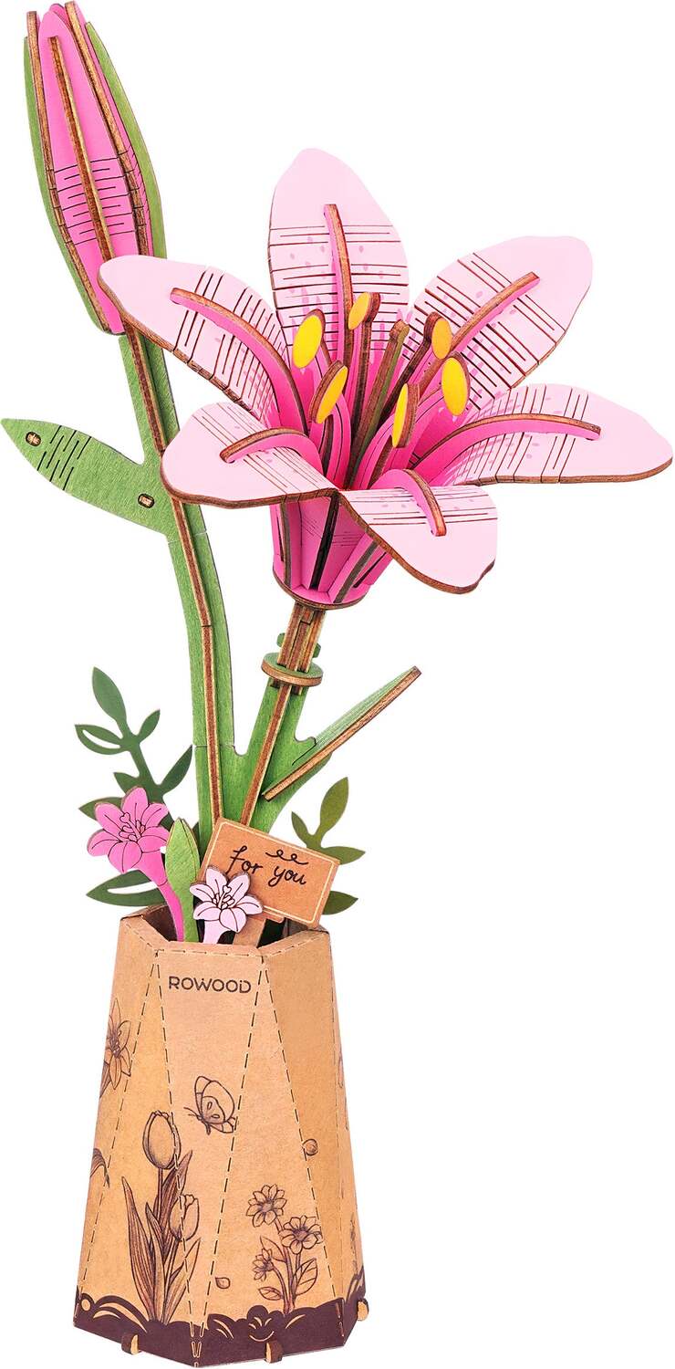 Modern Wooden Puzzle: Pink Lily - Image 2