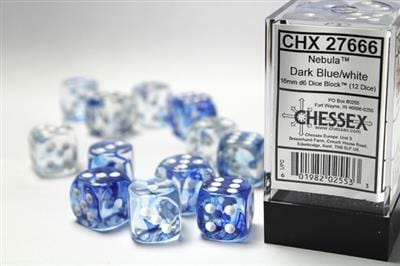 Nebula® 16mm D6 Dark Blue/white Dice Block™ (12 dice) - Image 3