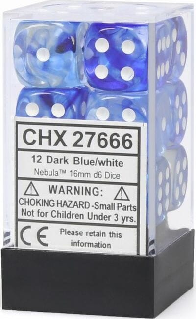 Nebula® 16mm D6 Dark Blue/white Dice Block™ (12 dice) - Image 4