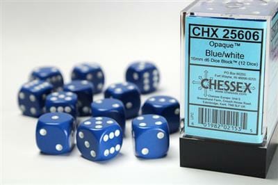 Opaque 16mm D6 Blue/white Dice Block™ (12 dice) - Image 3