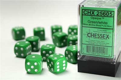 Opaque 16mm D6 Green/white Dice Block™ (12 dice) - Image 2