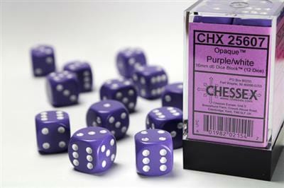 Opaque 16mm D6 Purple/white Dice Block™ (12 dice) - Image 2