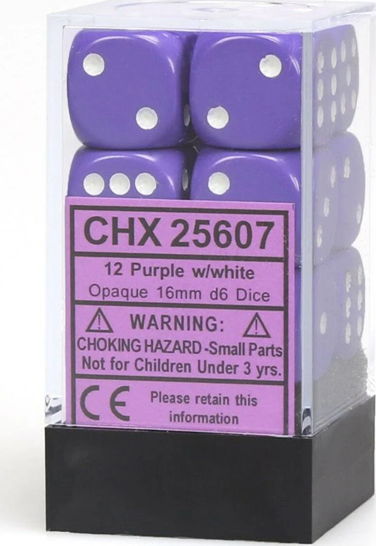 Opaque 16mm D6 Purple/white Dice Block™ (12 dice) - Image 5