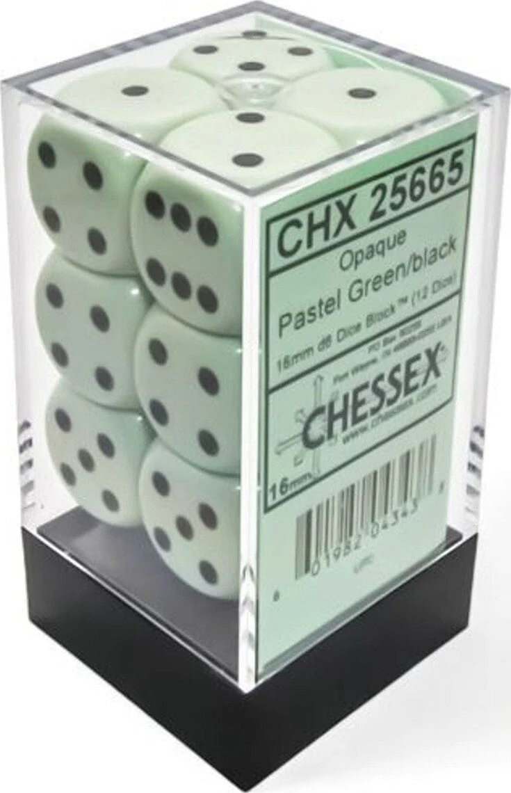 Opaque Pastel Green/black 16mm d6 Dice Block (12 dice) - Image 2