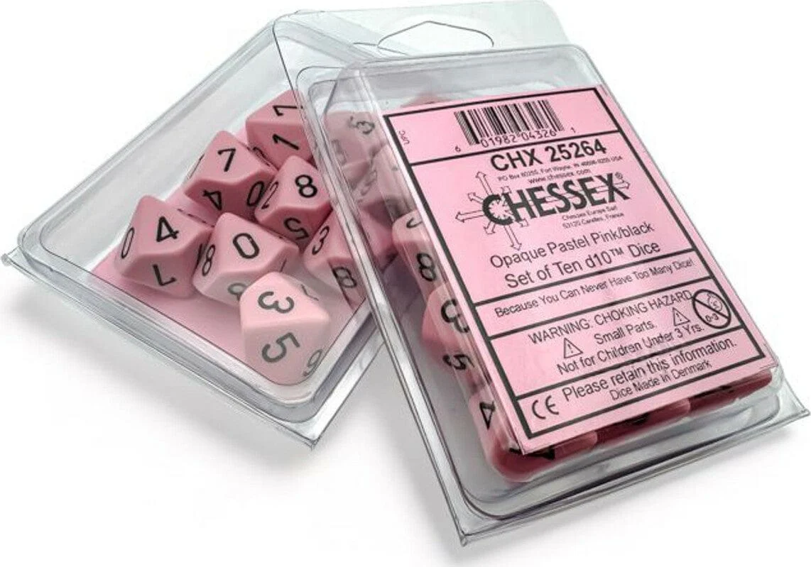 Opaque Pastel Pink/black Set of Ten d10s - Image 2