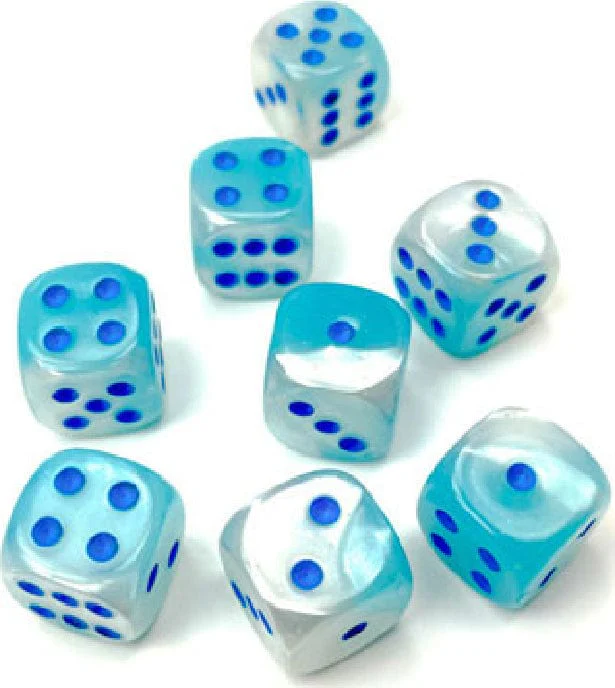 Gemini® 12mm D6 Pearl Turquoise-White/blue Luminary™ Dice Block™ (36 dice) - Image 2