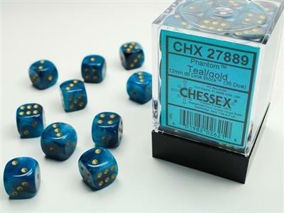Phantom® 12mm D6 Teal/gold Dice Block™ (36 dice)
