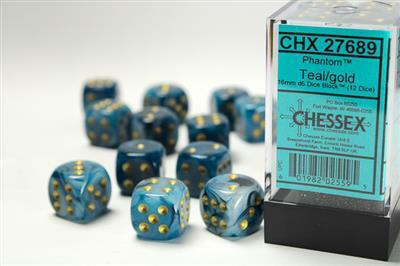 Phantom® 16mm D6 Teal/gold Dice Block™ (12 dice) - Image 4