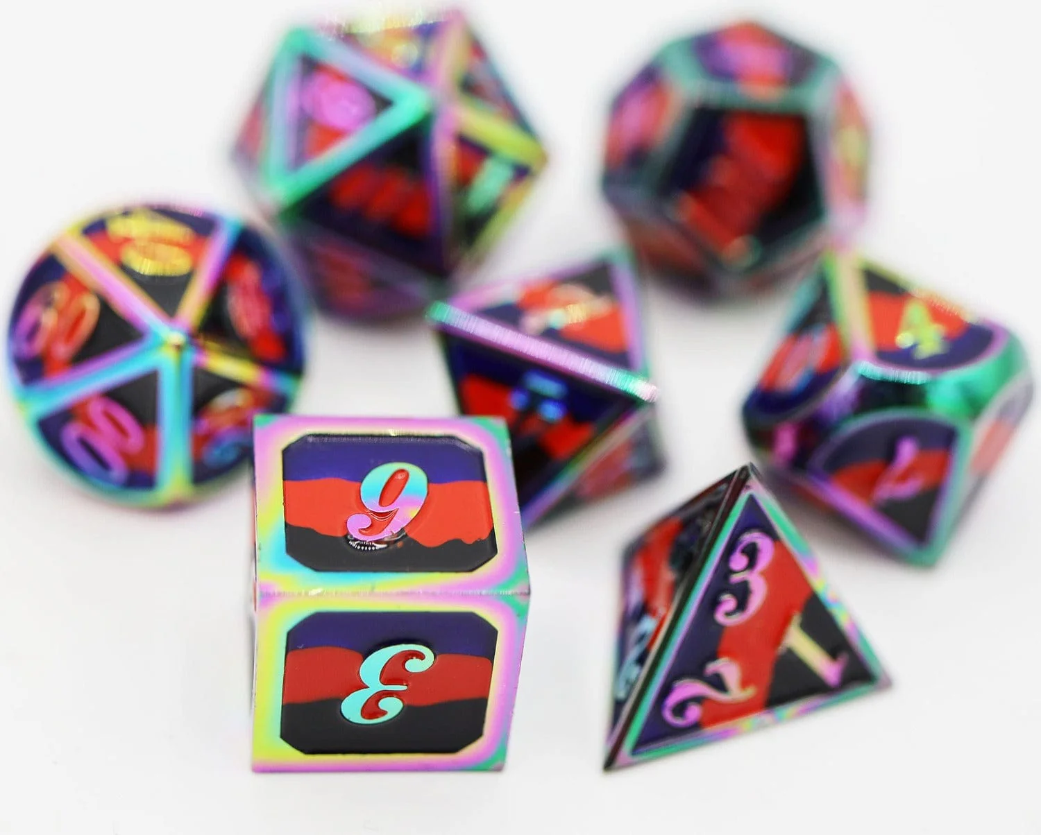Polyamorous Pride Flag - Metal RPG Dice Set - Image 2