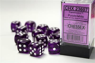 Translucent 16mm D6 Purple/white Dice Block™ (12 dice)