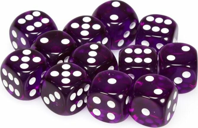 Translucent 16mm D6 Purple/white Dice Block™ (12 dice) - Image 3