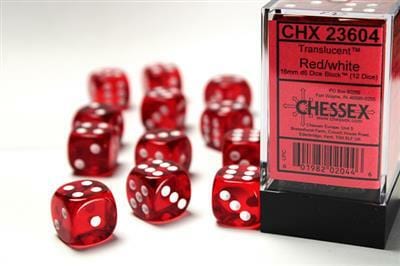 Translucent 16mm D6 Red/white Dice Block™ (12 dice)