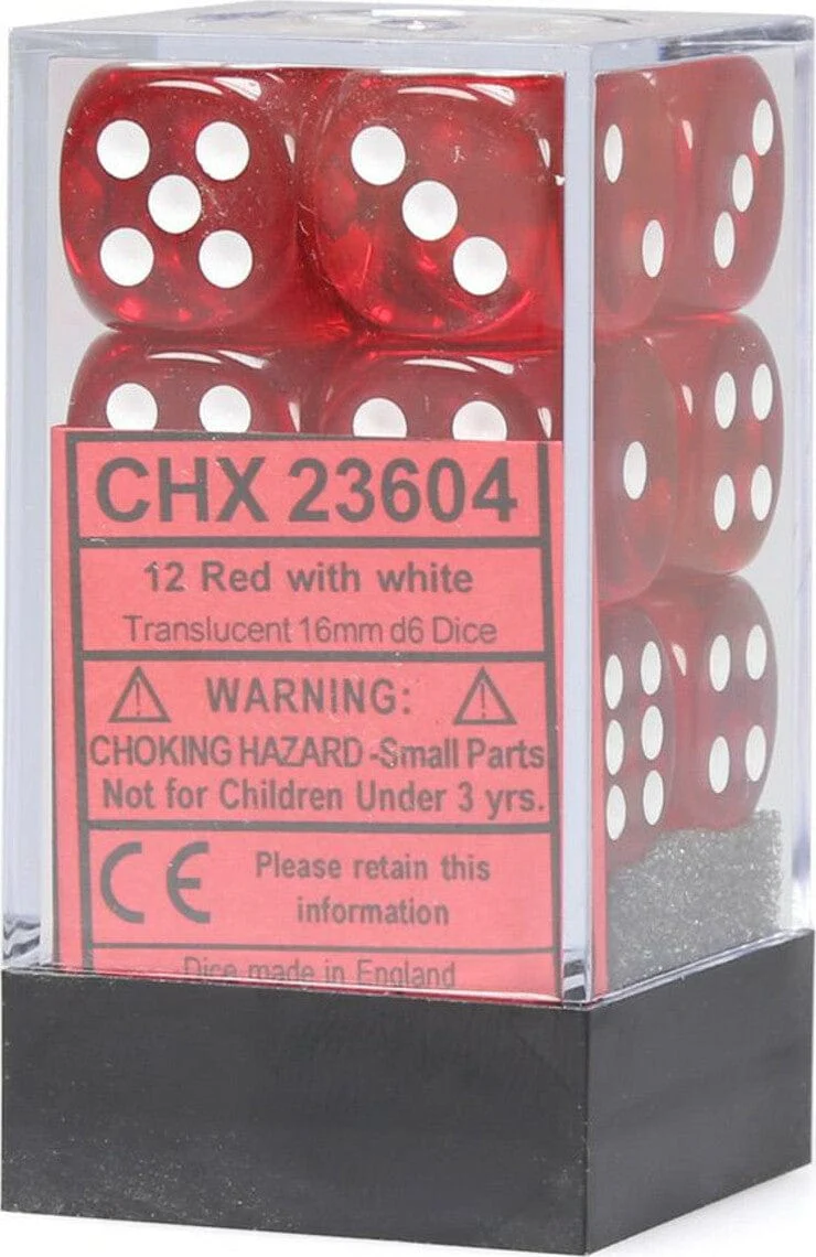 Translucent 16mm D6 Red/white Dice Block™ (12 dice) - Image 2