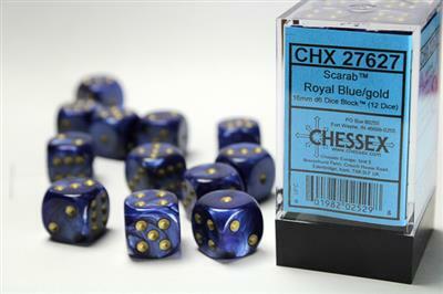 Scarab® 16mm D6 Royal Blue/gold Dice Block™ (12 dice) - Image 2