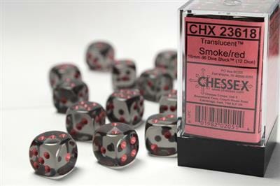 Translucent 16mm D6 Smoke/red Dice Block™ (12 dice) - Image 3