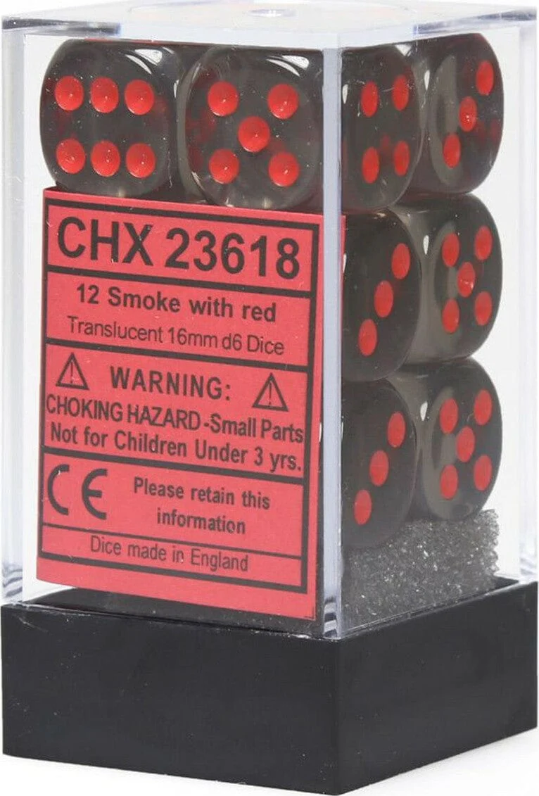 Translucent 16mm D6 Smoke/red Dice Block™ (12 dice) - Image 5