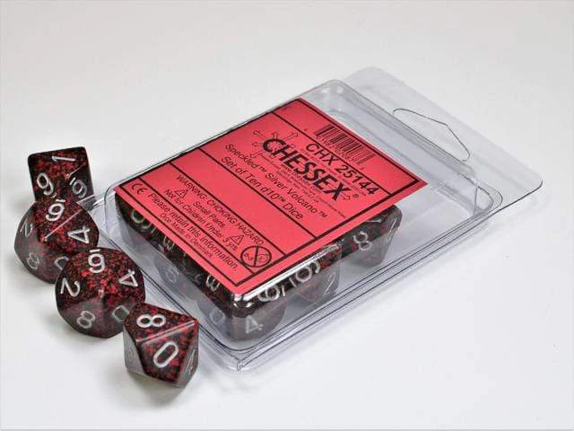 Speckled Silver Volcano d10 set