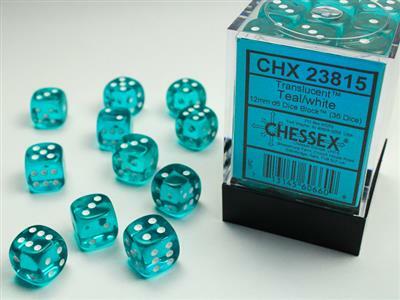 Translucent 12mm D6 Teal/white Dice Block™ (36 dice) - Image 4
