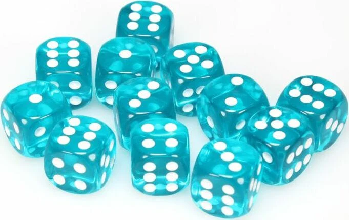 Translucent 16mm D6 Teal/white Dice Block™ (12 dice) - Image 3