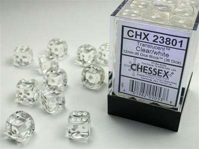 Translucent 12mm D6 Clear/white Dice Block™ (36 dice) - Image 4