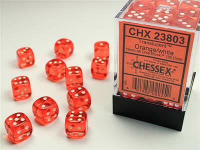 Translucent 12mm D6 Orange/white Dice Block™ (36 dice)