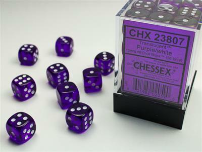 Translucent 12mm D6 Purple/white Dice Block™ (36 dice) - Image 5
