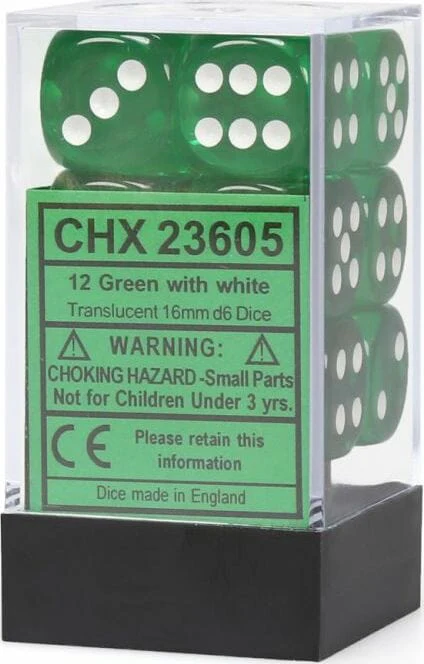 Translucent 16mm D6 Green/white Dice Block™ (12 dice) - Image 2