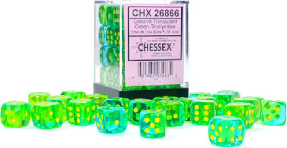 Gemini® 12mm D6 Translucent Green-Teal/yellow Dice Block™ (36 dice) - Image 7