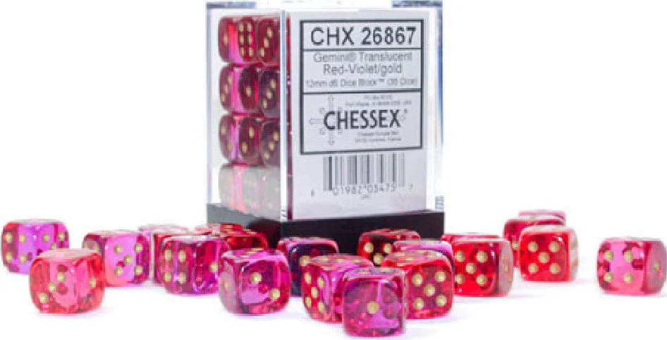 Gemini® 12mm D6 Translucent Red-Violet/gold Dice Block™ (36 dice) - Image 7