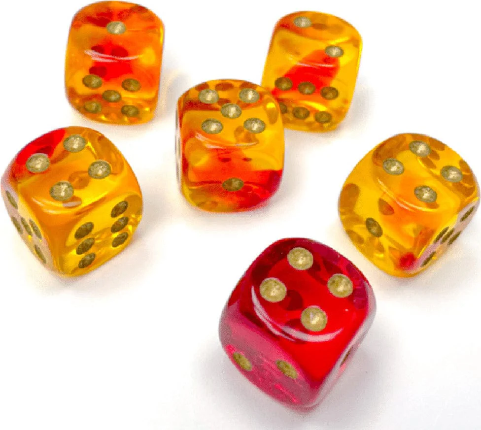 Gemini® 16mm D6 Translucent Red-Yellow/gold Dice Block™ (12 dice) - Image 4