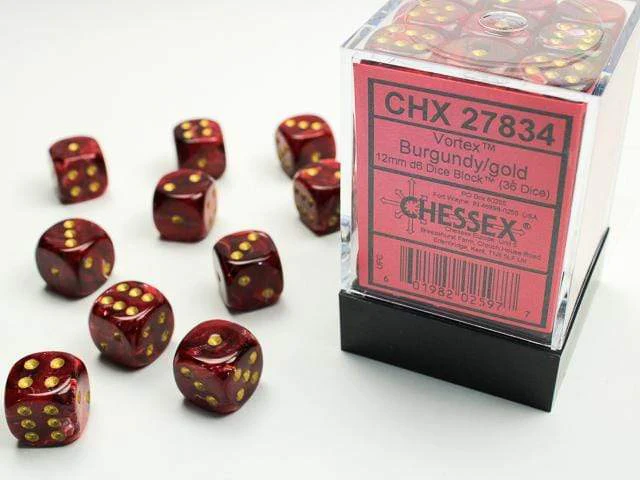 Vortex® 12mm D6 Burgundy/gold Dice Block™ (36 dice)
