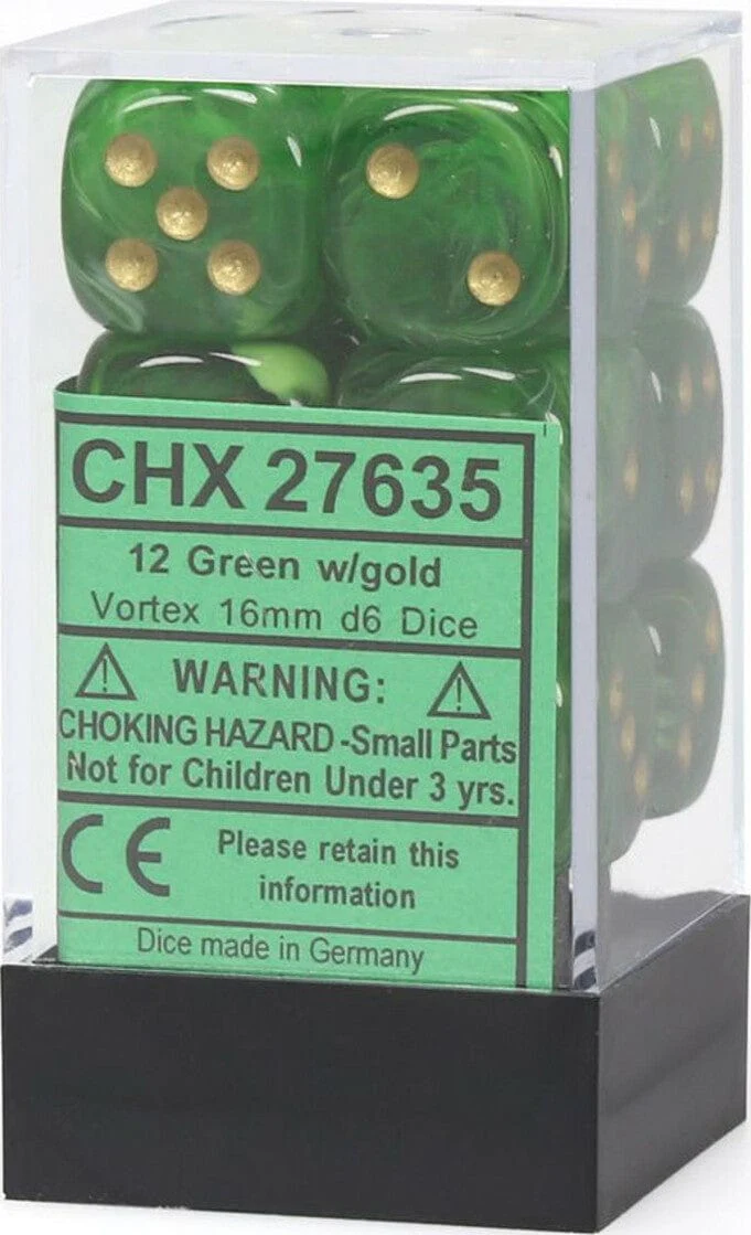Vortex® 16mm D6 Green/gold Dice Block™ (12 dice) - Image 2