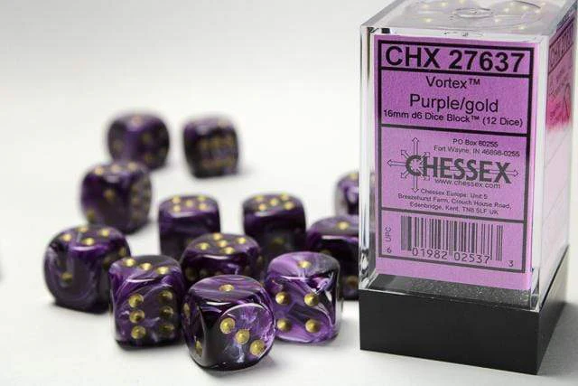 Vortex® 16mm D6 Purple/gold Dice Block™ (12 dice)