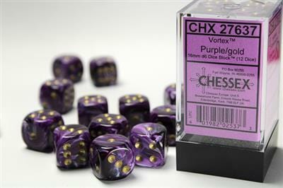 Vortex® 16mm D6 Purple/gold Dice Block™ (12 dice) - Image 3