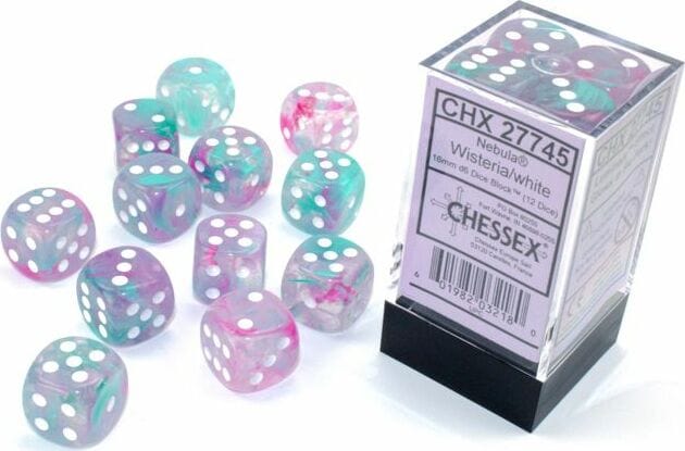Nebula® 16mm D6 Wisteria/white Luminary™ Dice Block™ (12 dice) - Image 3